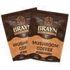 Packaging of Brayn Mushroom Coffee with the tagline 'Rich Coffee Taste. Mushroom Coffee.