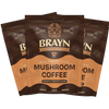 Packaging of Brayn Mushroom Coffee with the tagline 'Rich Coffee Taste. Mushroom Coffee.